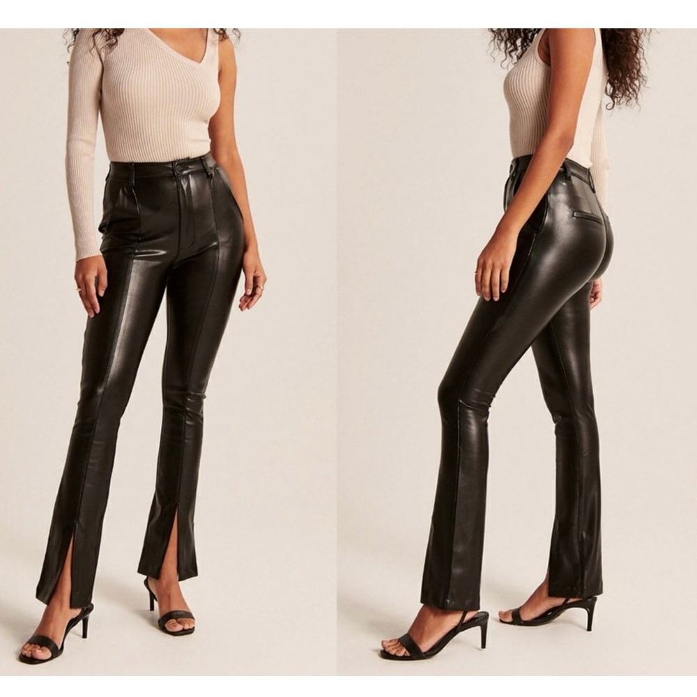 NWT Abercrombie & Fitch Faux Leather Pants Split Front Black Sz Small/Long